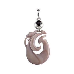 Sajen HSN Garnet Sterling Silver Carved Shell Fish Hook Pendant